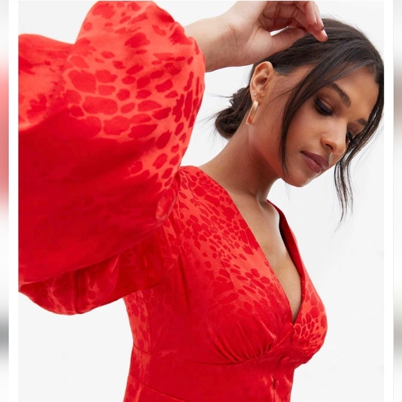 Red Leopard Jacquard Satin Mini Dress - Picture 14 of 15